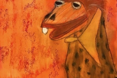 Oliver J. Dragon (acrylic, pastel and graphite on canvas board)